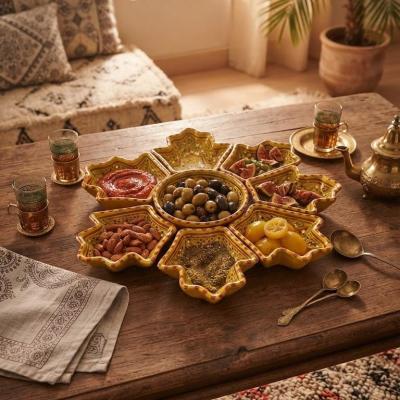 Handcrafted Ceramic Yellow Hamsa Aperitif Serving Platter Set